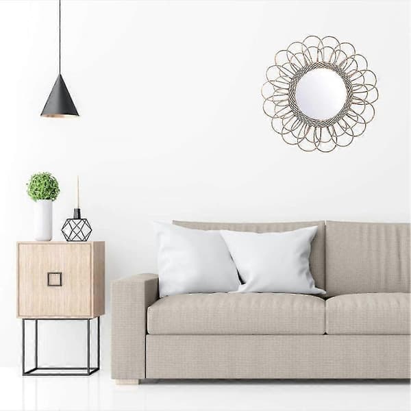 Hanging Mirror Rattan Sunflower Circular Wall Mirror Decor Boho Wicker Makeup Mirrors