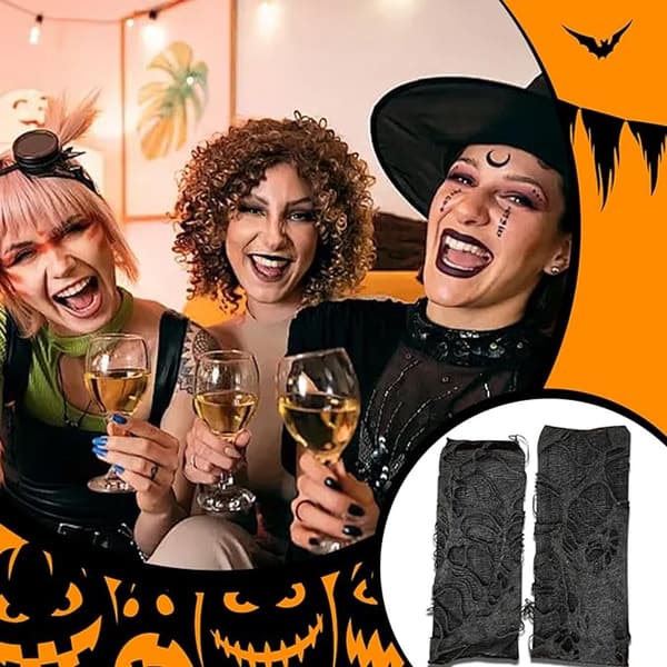 Halloween Fingerløse Handsker, Strækbare Gotiske Spindelvævs-Net Armvarmere, Sorte, Til Kvinder Og Mænd, Cosplay Temafester