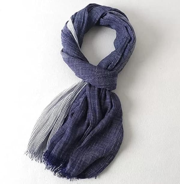 Linnescarf, randig mjuk lättviktswrap för resor, solskydd och luftkonditionerade rum, blå, 75 x 190 cm