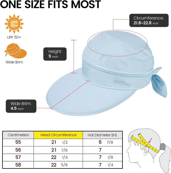 Hatte til kvinder UPF 50+ UV Solbeskyttelse Konvertibel Strandvisirhat Blå Blue
