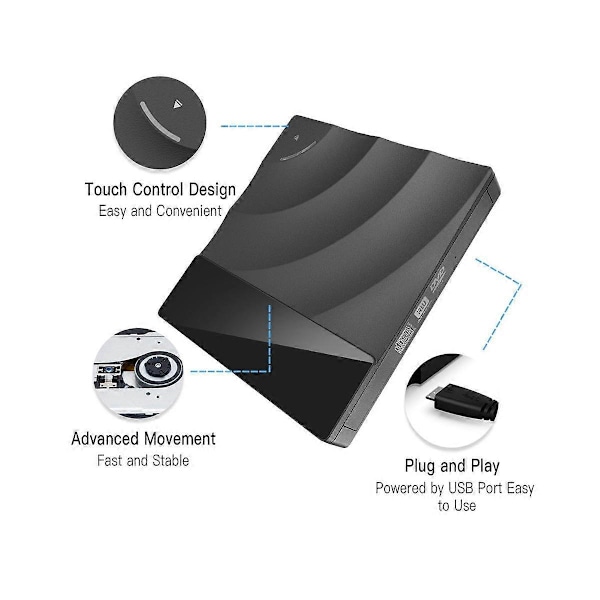 CASA Extern CD-läsare, Portabel Typ-C USB 3.0 CD/DVD RW-läsare Extern Optisk Enhet Brännare för