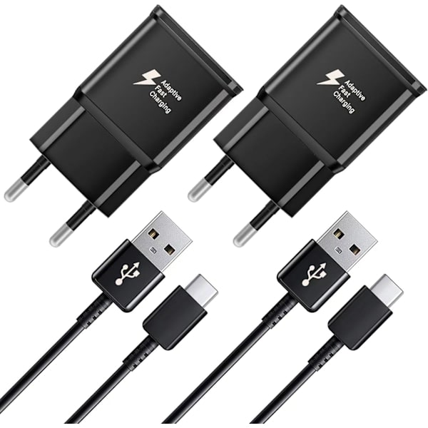 2-pak hurtigoplader, 1,5 m kabel, kompatibel med Samsung Galaxy S22 S21 S20 S8 S10 S9 Plus Note 7 8 9 10 A53 LG, HTC 2-pak/hvid 2-pack/white