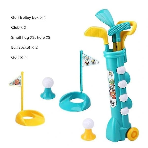 Golfsæt til børn Golflegetøj med 1 golftrolley, 3 golfkøller og 2 øvelseshuller[CA]
