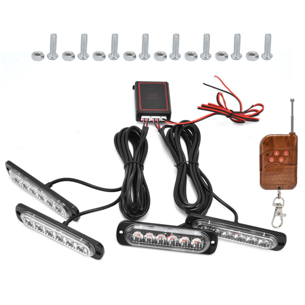 Bil 4x6LED Synkroniserad Röd Blå Stroboskop Blixtljus LED Nödljus Varningslampa 12V med Fjärrkontroll_ca