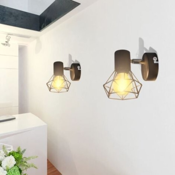 DPZO Vägglampa 2 st industriell stil svart med LED-lampa.ca