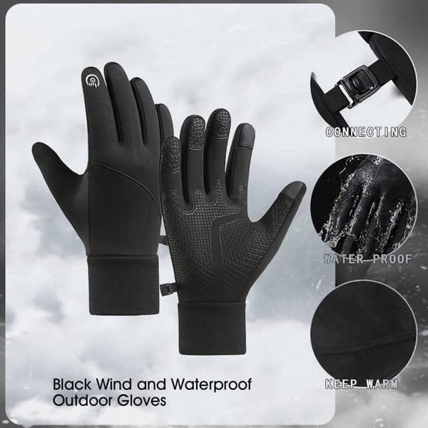 Vintercykelhandsker, termisk polyester, vindtætte, vandafvisende, skridsikker silikone, touchscreen, mænd og kvinder, sort, størrelse M