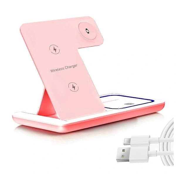 15W Trådløs Lader LED-Lampe Telefonholder Stativ Rosa
