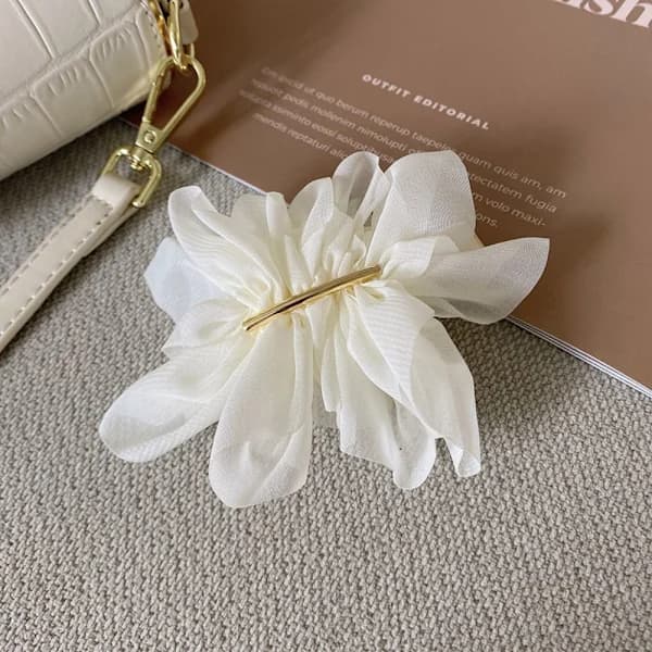 Chiffon Blomst Hårklemme Hestehaleklemme BEIGE Beige