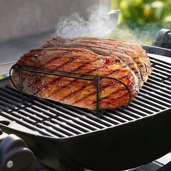 Nonstick Rib Rack Rostfritt Stål Bärbar Grillställ för BBQ Camping Picknick Utomhusmatlagning Svart 35.7 x 25.7 x 7.7 cm