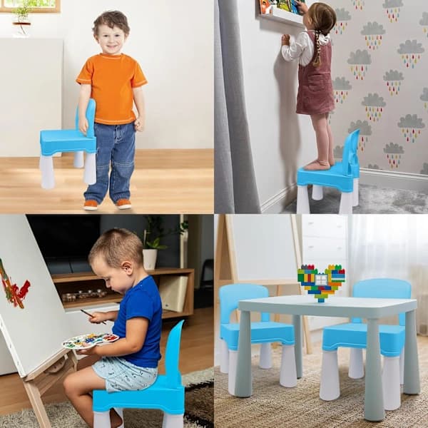 Solid og lett plaststol for barn, 23,6 cm sittehøyde, for alderen 3 år og oppover (Blå)