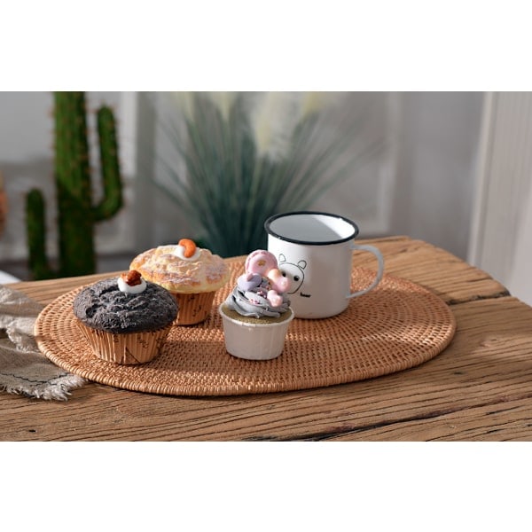 Rattan Dækkeserviet Naturlig Håndlavet Rattan Varmebestandig Dækkeserviet Isolering Rattan Grydelapper (15,7x11,8 TOMMER)