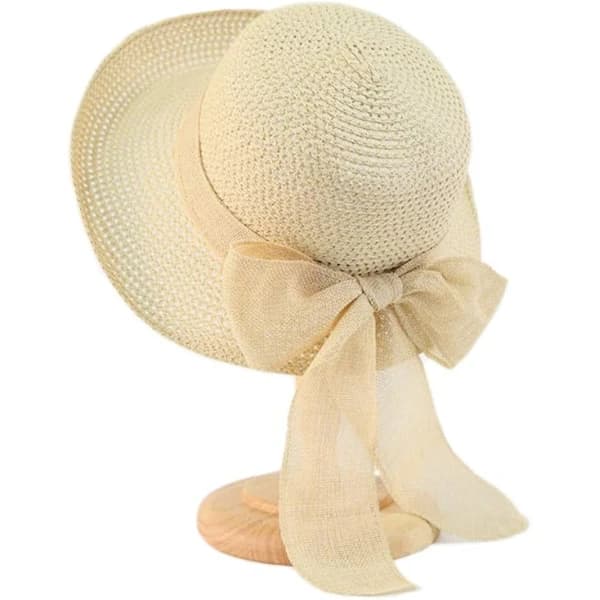 Solhat Foldbar Hat til Damer Kvinder Sommer Solhat Rullet Kant Strand Solhat Beige