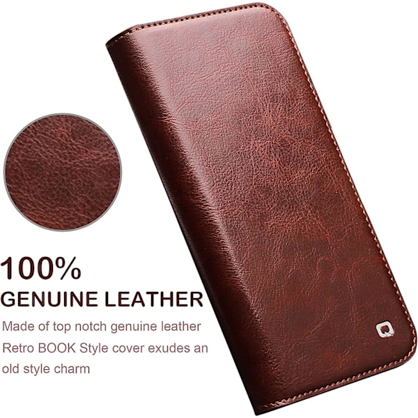 Läderfodral för iPhone 14/14 Plus/14 Pro/14 Pro Max, Premium Äkta Läder och TPU Innerskal Slimline Magnetiskt Foliofodral med 3 Korthållare och Iphone 14