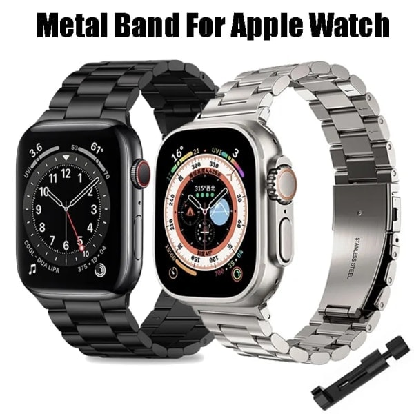 Armbånd i rustfritt stål for Apple Watch Band 45 mm Ultra 49 mm 41 mm 40 mm 44 mm klokke Metallarmbånd for Iwatch Series 9 8 7 6 5 Svart