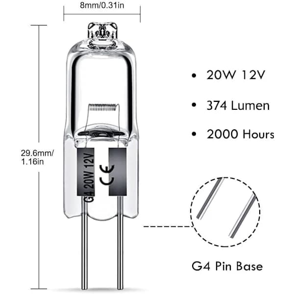 [CA] G4 Halogenlampor 10W 12V - Varmvit - 20-pack 20 st 10W