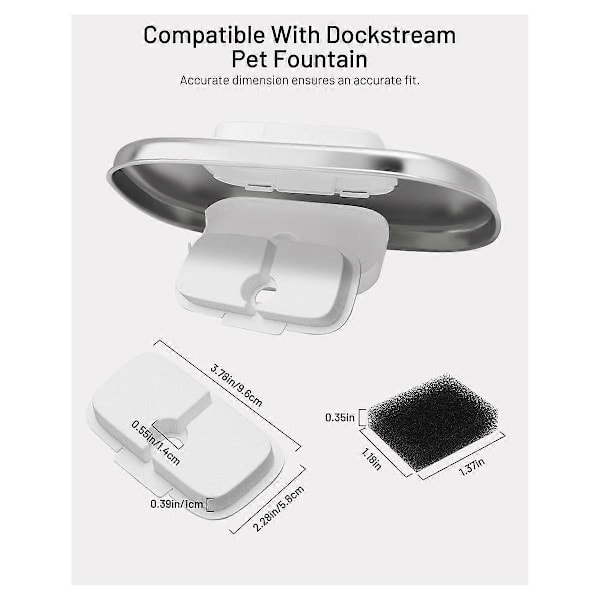 12-pak Erstatningsfiltre til Dockstream Trådløs Vandfontæne PLWF005/PLWF115/WF105, Dyrfontæne (FMY) WhiteBlack