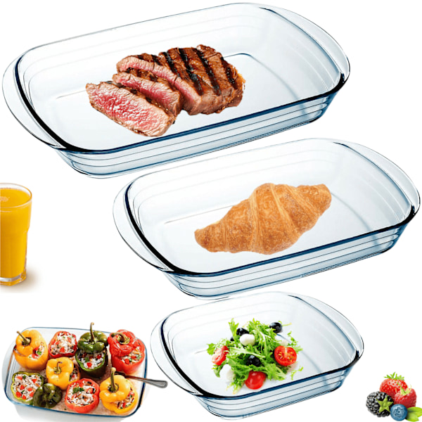 Transparent rektangulær glassform for ovn, 28 cm 28CM