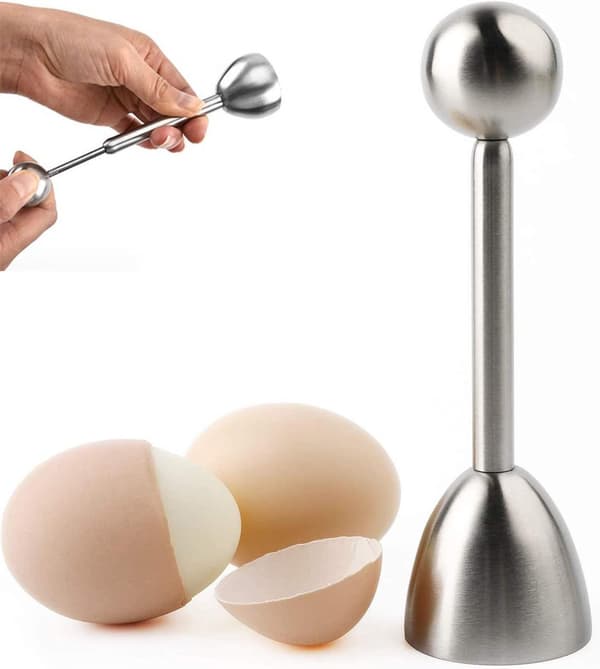Egg Topper Kutter i Rustfritt Stål Eggeskallåpner for Bløtkokte, Hardkokte og Rå Egg Kjøkkenverktøy Sølv