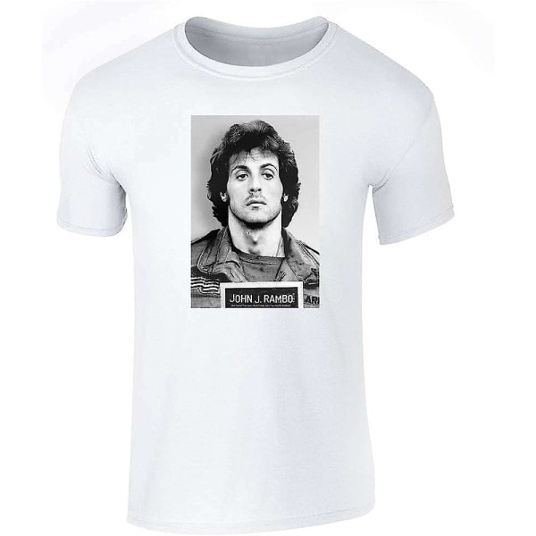 John J Rambo Mugshot grafisk t-shirt Sylvester Stallone Movie T-shirt för män White M