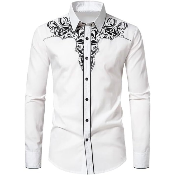 Western Cowboyskjorta för Mænd Mode Slim Fit Design Hvid 2 S White 2 S