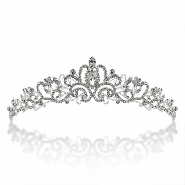 Bryllupskrone og tiara med krystaller til brudens hårtilbehør Sølv Hart Tiara til kvinder og piger