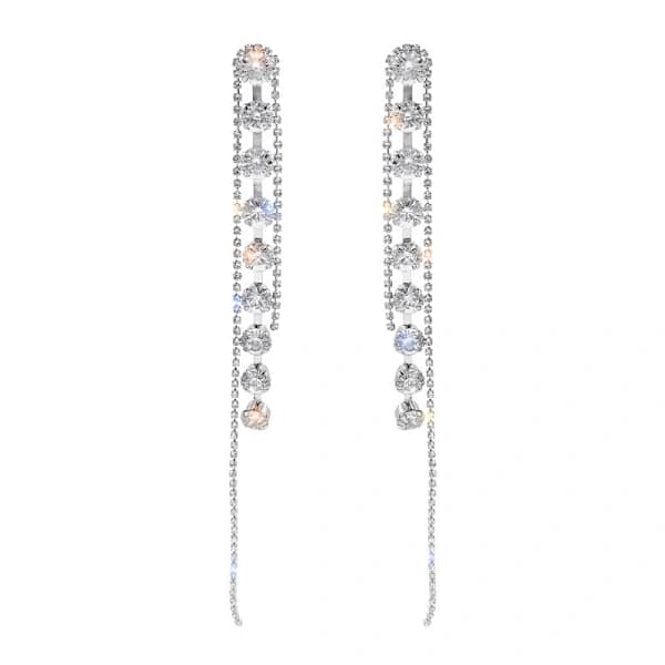 Boho Fringe Øredobber Sølv Rhinestone Krystall Bryllup Lange Dusker