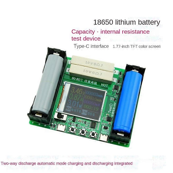 CASA 18650 Lithium Batteri Kapacitetsmodul Måling Intern Modstandstester LCD Digital Display Ca