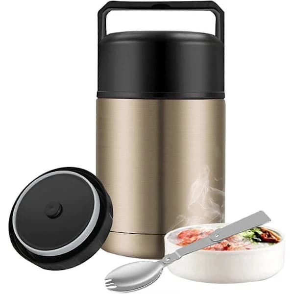 Mattermos, 800 ml bred åbning mattermos til varm mad med foldbar ske