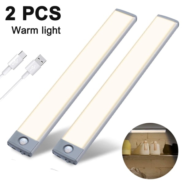 2-pack trådlös rörelsesensor garderobslampa under skåpbelysning (CA)