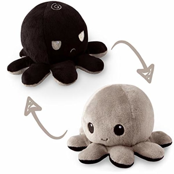 The Original Reversible Octopus Plushie | Patented Design | Black and Grey | Show Your Mood Without Saying a Word!