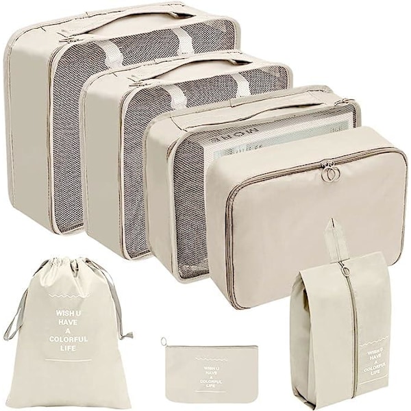 Organizer til Rejsekuffert - 7 dele - Tasker til Rejse_ca Beige Beige