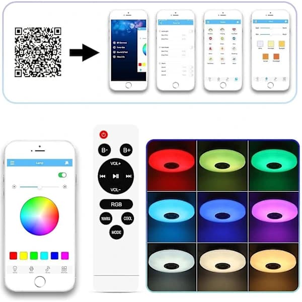 Bluetooth RGB LED Loftlampe med Højttaler til Stue & Soveværelse