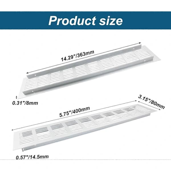 2 stk. Aluminium Ventilationsgitter 80x400mm Lamelgitter til