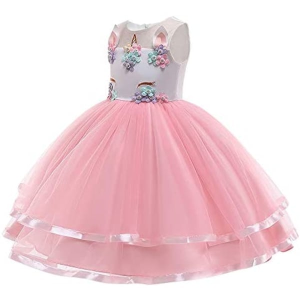 CASA Enhörningsklänning för barn, ärmlös födelsedagsklänning, 100 cm, 2–3 år, rosa a