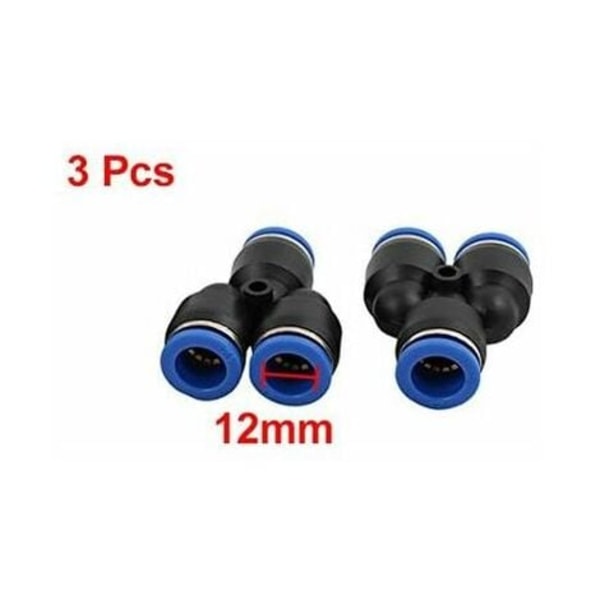 3 stk. 12 mm Diameter Y Type 3-veis Slange Pneumatisk Luft Hurtigkobling Trykk Kobling,.ca