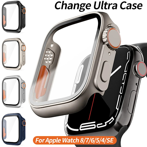 Byt till Ultra för Apple Watch Case Series 8 7 45mm 41mm Skärmskydd Cover Glass+ Case för iWatch 4 5 6 SE 44mm 40mm Bumper Whit White Series 7 8 41MM