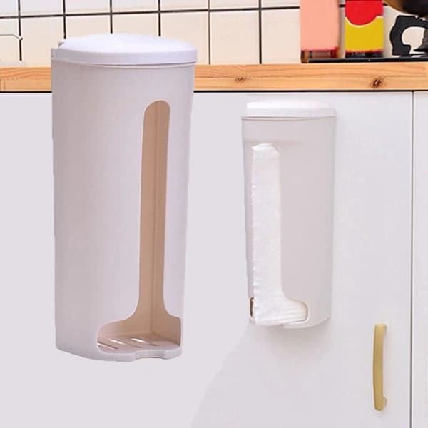 Vit plastpåsehållare, väggmonterad förvaringsorganisator behållare