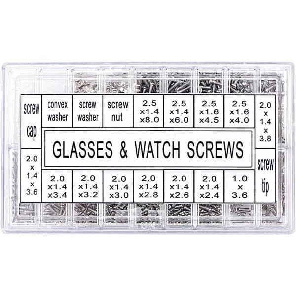 1000 kpl Micro Eyeglasses Forma Mini Aurinkolasit Valikoima Ruuvi Kello Mutteri Korjaussarja Ruostumattomasta teräksestä valmistettuihin ruuveihin