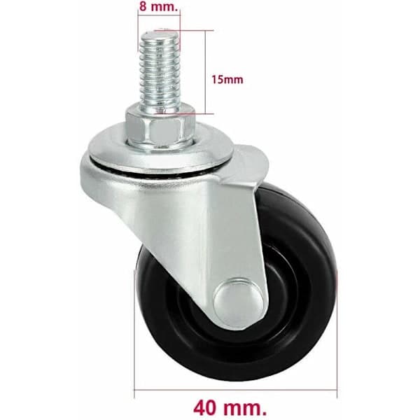 4 kpl 40 mm kumipyörät M8-kierteellä