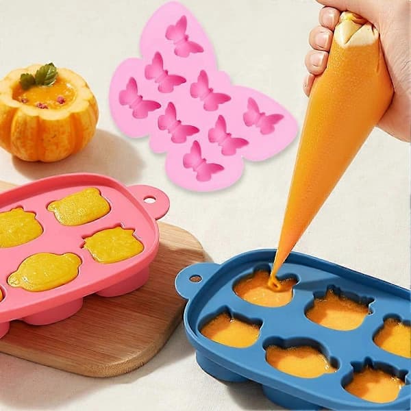 2-pak sommerfugleform silikone 3D sommerfugletema bageform bakke DIY bageværktøj sommerfugl isterningeform til gelé, budding (pink, lyseblå)