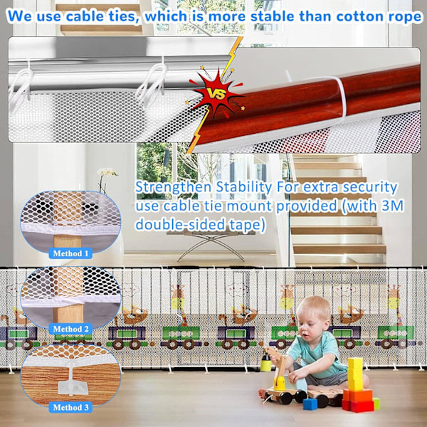 Safety Net for Children, (600Lx74H CM) Animal Train Stair Safety Net 6 Meters, Thickened Baby Balcony Net and Stair Safety Net, Children's Net
