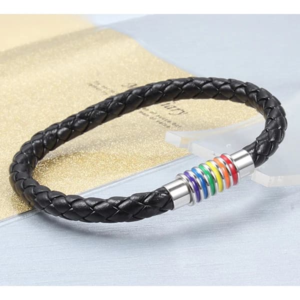 2 STK Titanium Rustfrit Stål Magnet Regnbue LGBT Pride Håndflettet Armbånd