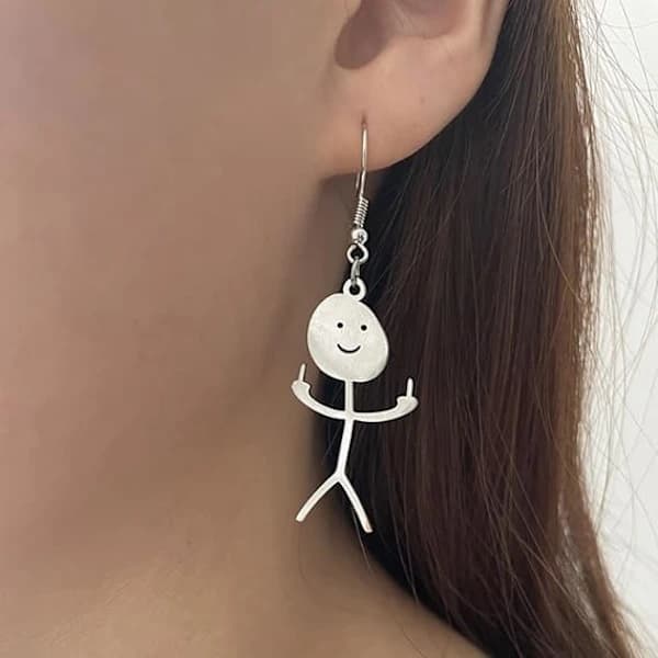 1 Par Roliga Doodle Figur Örhängen Silver Smiley Silver Match Finger Gest Doodle Figur Örhängen Present (Silver)