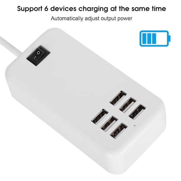 Ladeadapter 6 Porte 30W USB Skrivebords Hurtig Ladestation Hub 100‑240V EU Stik