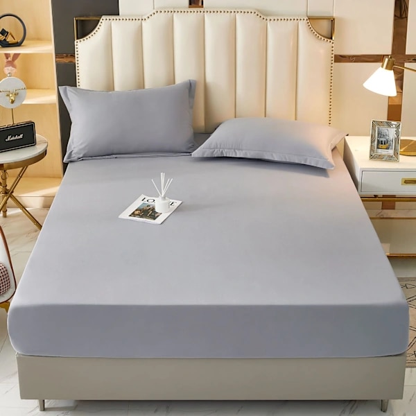Gray Microfiber Fitted Sheet Solid Brushed Fitted Sheet Thick Skin-Friendly and Breathable 180 x 200 x 30 cm