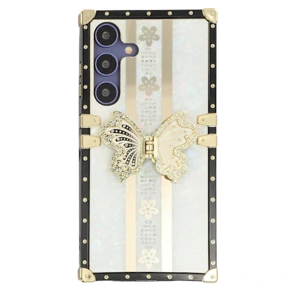 Case for Samsung Galaxy S25+ S24+ TPU + PC Electroplated Butterfly Stand Mobile Case - White