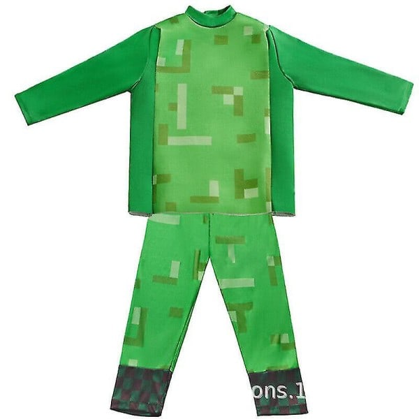 Minecraft Cosplay Maskeraddräkt Barn Pojkar Flickor Fest Kostym Presenter GreenTop Byxor Mask S 3-4År 105-115cm