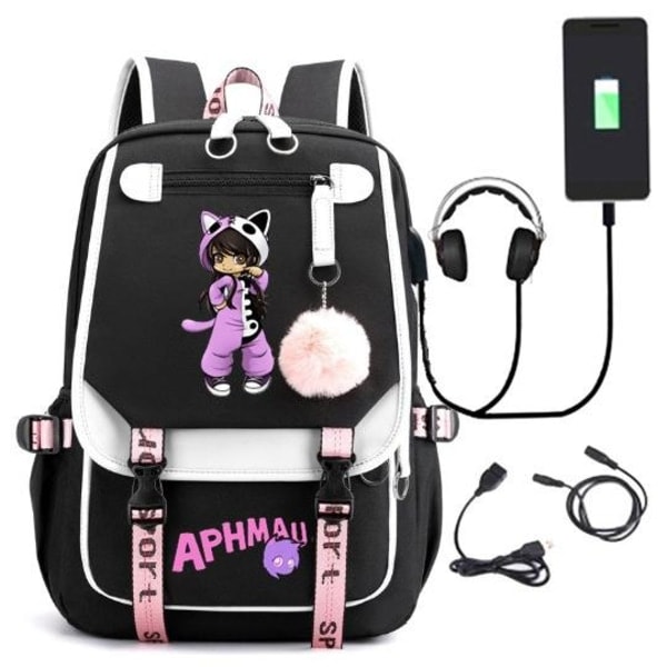 Aphmau-reppu lapsille, koululaukku, reppu USB-liittimellä, 1 kpl, sininen blå