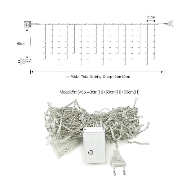 Istappsslinga i varierande höjder - 96 LED - 5 meter - Varmvit