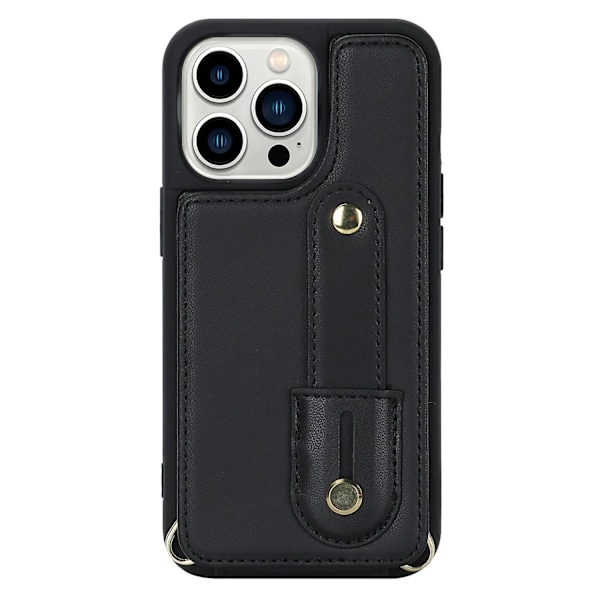 For iPhone 12/12 Pro Kortholder Telefondeksel Armbånd Støtte Pu Lær+tpu Deksel Black